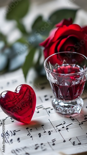 A red rose and heart on sheet music
