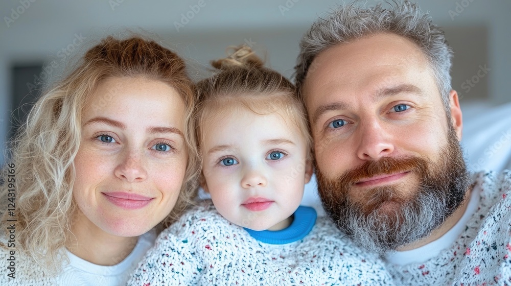 Happy family portrait, indoor setting, blurred background, ideal for family blogs Happy family portrait, indoor setting, blurred background, ideal for family blogs