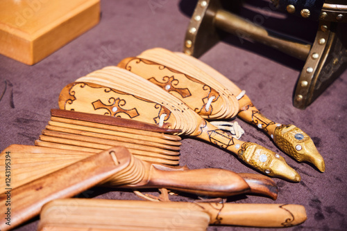 Close-up of the ratchet. Adyghe and Abkhaz traditional musical instruments photo