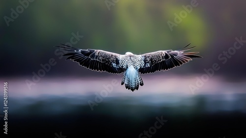 Osprey in Flight Over Dark Water