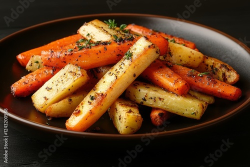 Roasted carrots and parsnips on dark plate (1)