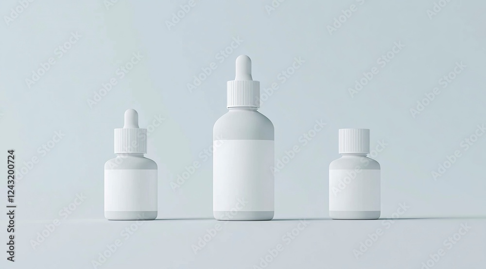 White plastic bottle with a white label on an isolated background, with different angles of the front view and side view. This is a mockup template for medicine or cosmetics. White plastic bottle with a white label on an isolated background, with different angles of the front view and side view. This is a mockup template for medicine or cosmetics.