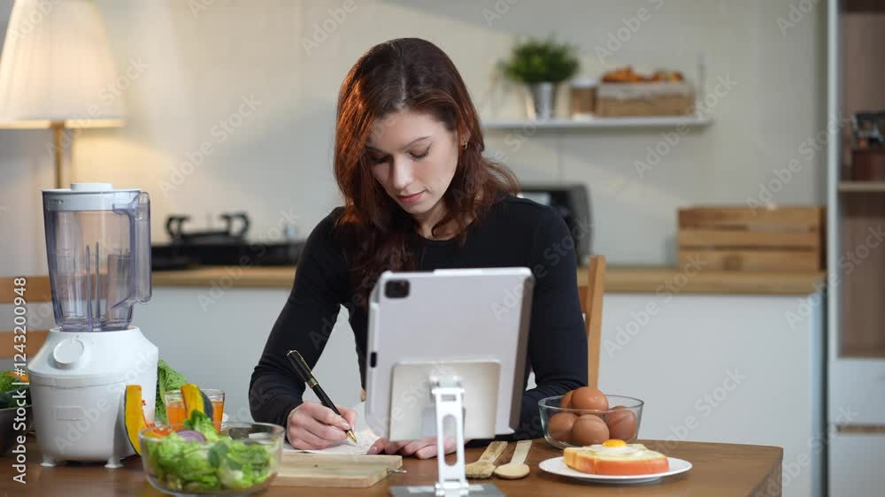 Fit woman enjoys healthy fruit breakfast after yoga training. fitness, nutrition, home lifestyle. Fit woman enjoys healthy fruit breakfast after yoga training. fitness, nutrition, home lifestyle.