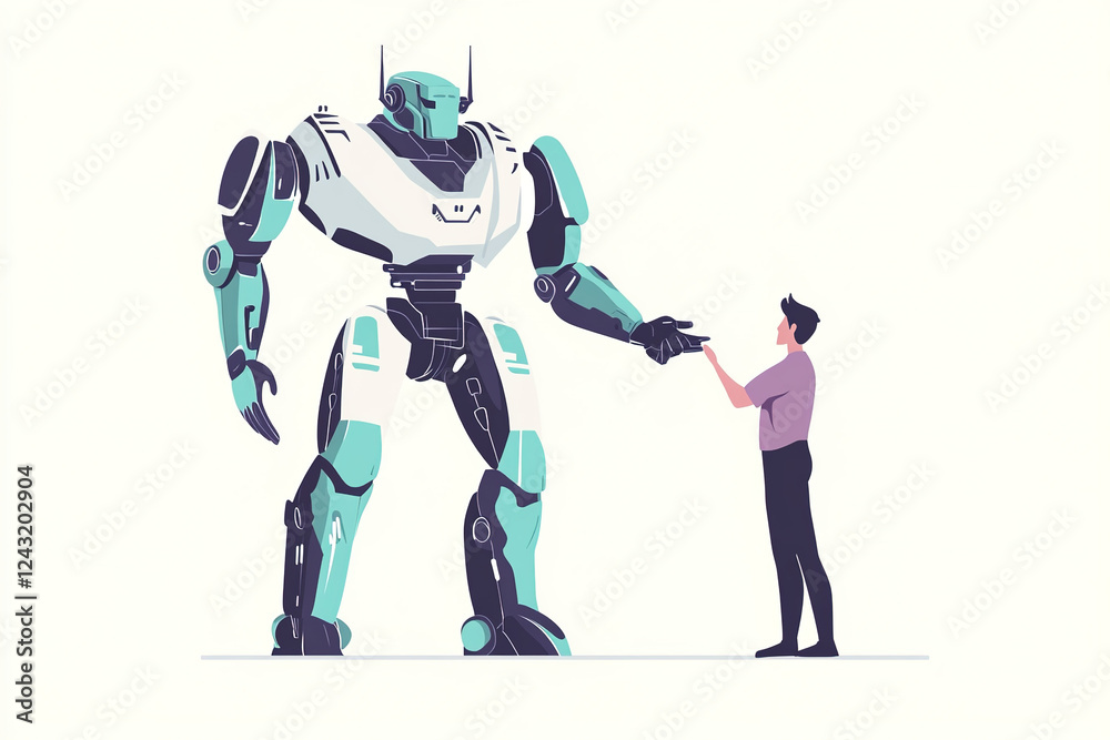 Collaboration between human and robot in a futuristic setting highlighting innovation and partnership Collaboration between human and robot in a futuristic setting highlighting innovation and partnership