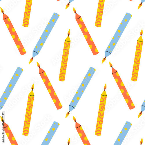 Colorful decorative candles for celebrations or party decor in a festive pattern