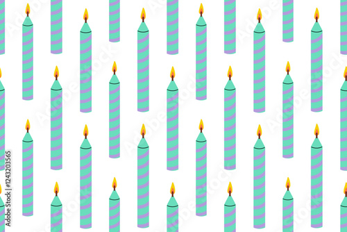 Colorful birthday candles arranged in a repeating pattern for festive decorations