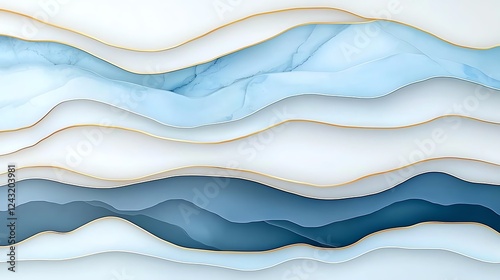 Wallpaper Mural A captivating abstract background featuring elegant waves of blue and white, enhanced with golden accents. This design is perfect for various creative projects and presentations. Torontodigital.ca