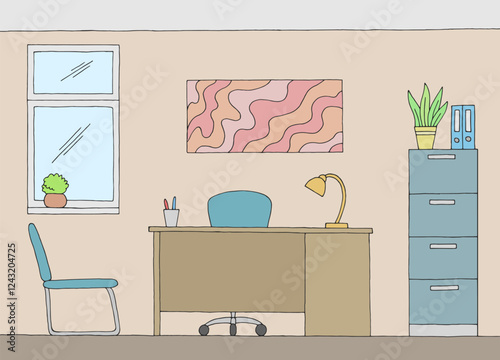 Office graphic color interior sketch illustration vector 