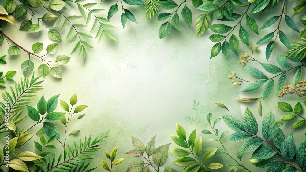 A lush arrangement of vibrant green foliage creating a natural frame, ideal for a tranquil and refreshing design aesthetic. A lush arrangement of vibrant green foliage creating a natural frame, ideal for a tranquil and refreshing design aesthetic.