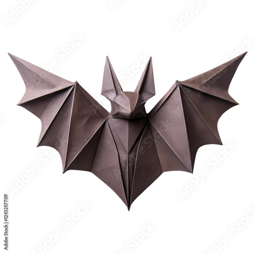 Elegant origami bat dark brown paper art halloween decoration craft wings on transparent background