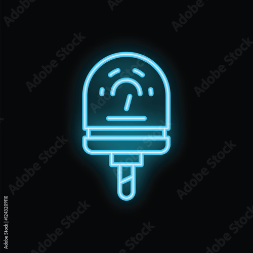 Neon blue icon of an ammeter glowing on dark background, great for electricians