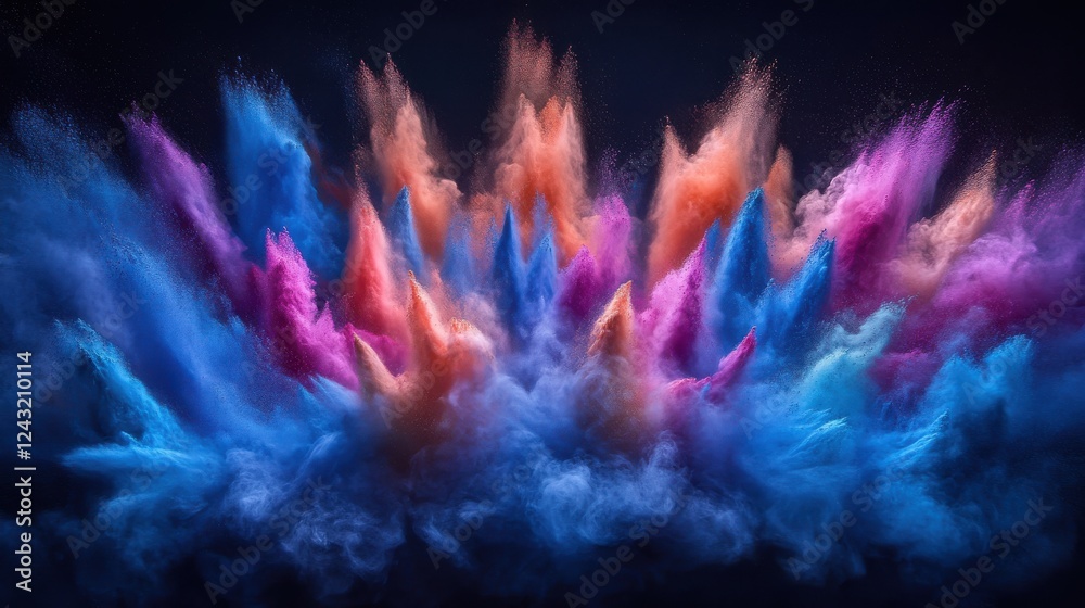 Fototapeta premium Vibrant explosion of colorful powder, creating a breathtaking display of hues and textures against a dark background.
