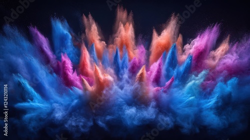 Vibrant explosion of colorful powder, creating a breathtaking display of hues and textures against a dark background. photo