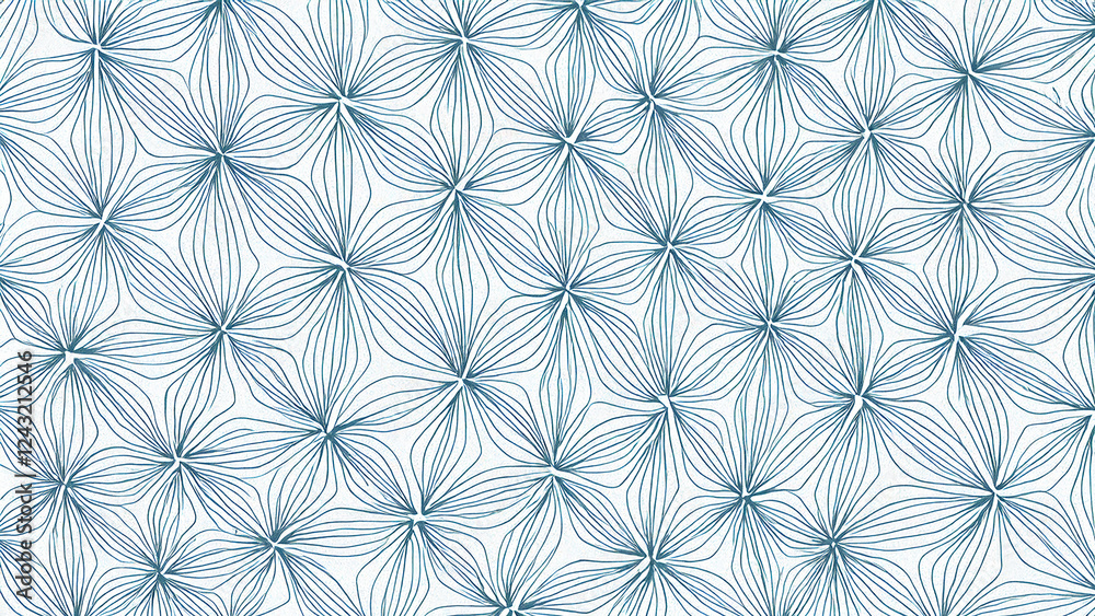 Geometric blue floral pattern on white background ideal for textile prints, modern packaging, wallpaper designs, and decorative stationery projects Geometric blue floral pattern on white background ideal for textile prints, modern packaging, wallpaper designs, and decorative stationery projects
