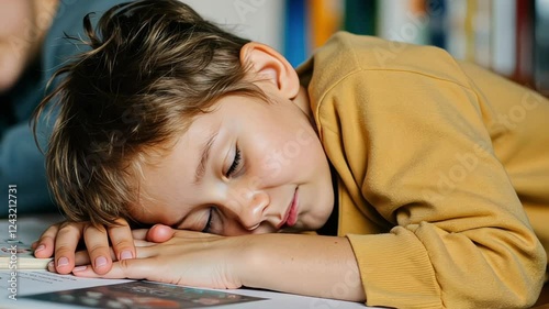 Tired Student Sleeping on a Desk photo