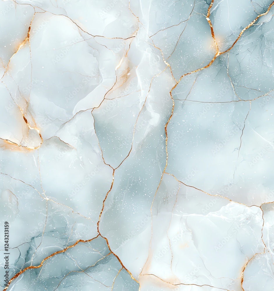 Fototapeta premium A stunning marble texture featuring a blend of soft blue hues and delicate golden veins, perfect for backgrounds and design projects that require elegance and sophistication.