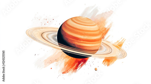 Red planet Saturn with rings on a white background, a high-resolution stock photo with text overlay