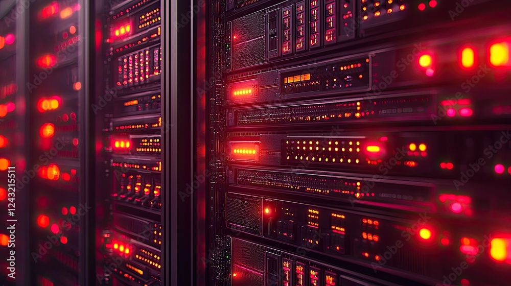 Obraz premium Illuminated Servers: A Glimpse into the Heart of the Digital World