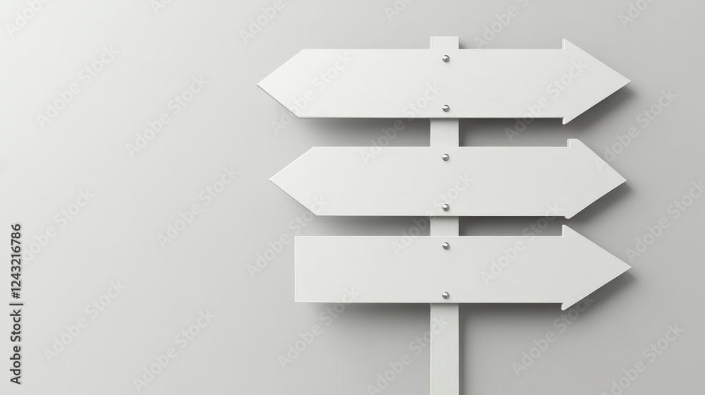 Obraz premium Three Blank Direction Signs on a Minimalistic Background for Guidance and Navigation Concepts in Design, Marketing, and Presentations