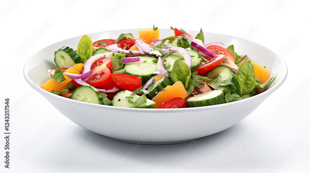 Fresh and Vibrant Summer Vegetable Salad in a White Bowl Fresh and Vibrant Summer Vegetable Salad in a White Bowl