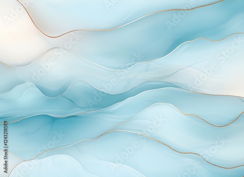 An abstract representation featuring flowing waves of soft blue and white tones that evoke tranquility and harmony, ideal for artistic and design purposes.