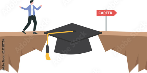Vector illustration of a student wearing toga climbing stairs made from books

