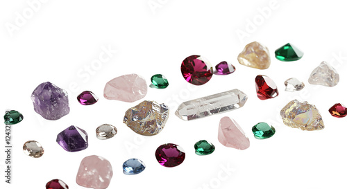 Colourful Gemstones and Crystals on a White Background