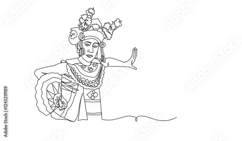 Traditional balinese dance line art illustration. Illustration of balinese woman in traditional clothing.
