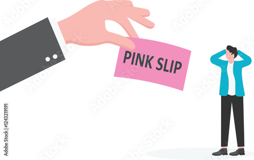 A sad businessman holding a pink slip.

