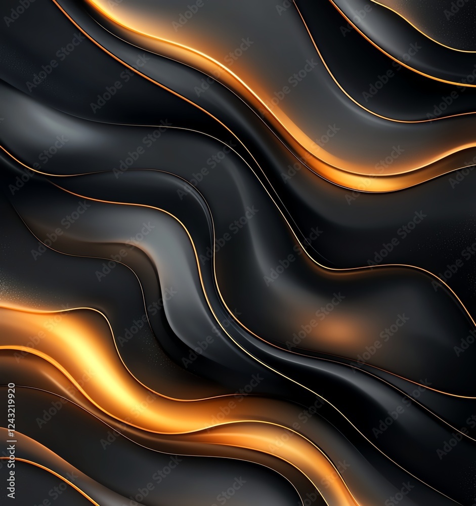 Obraz premium An elegant and modern abstract background featuring smooth black waves with golden accents