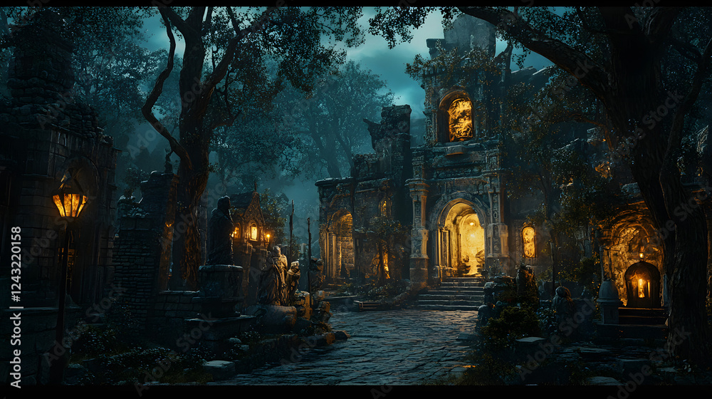 A Mystical City Where Massive Stone Golems Patrol Ancient Streets Under a Twilight Sky Surrounded by Enchanting Beauty A Mystical City Where Massive Stone Golems Patrol Ancient Streets Under a Twilight Sky Surrounded by Enchanting Beauty