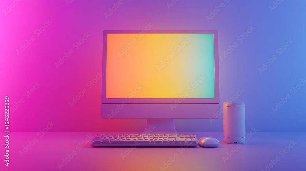 Retro Computer with Colorful Gradient Screen Retro Computer with Colorful Gradient Screen