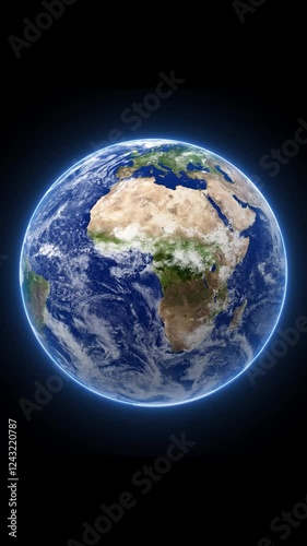 Vertical prostrate glowing Earth in space rotating with black background mobile video animation