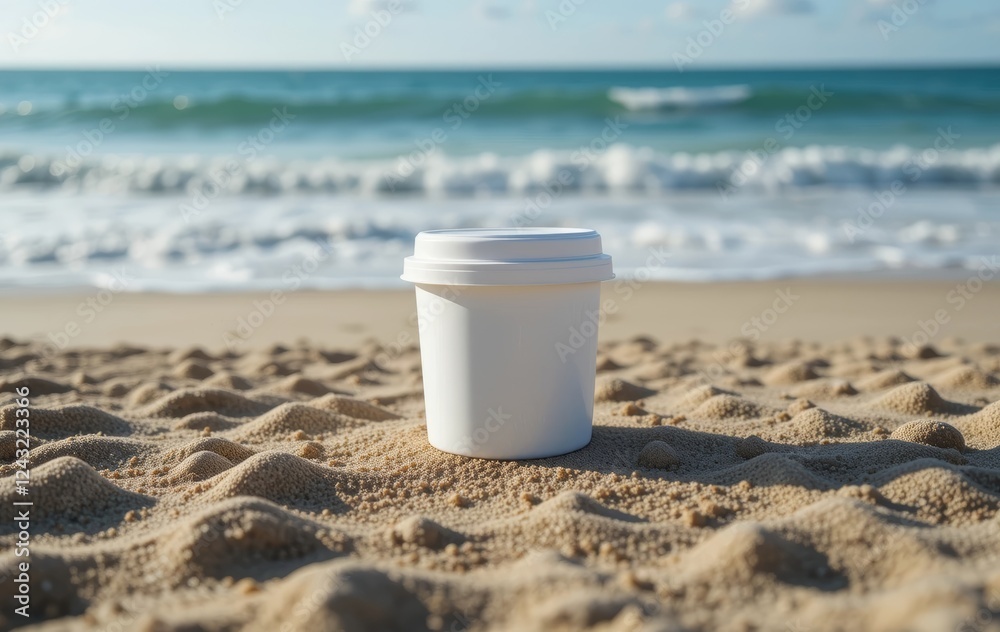 A white shipping container on a beach with the ocean in the background A white shipping container on a beach with the ocean in the background