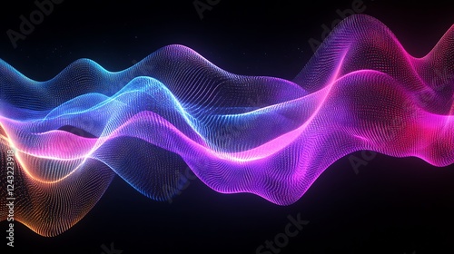 Vibrant neon wave of flowing light in pink, purple, and blue on a dark background