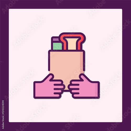 Grocery Bag Icon:  Hands Carefully Delivering Groceries