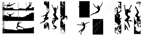 Dynamic silhouettes of dancers in motion captured against a minimalist background