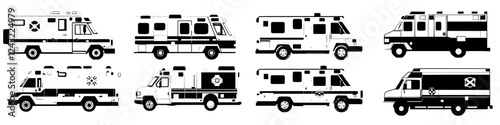 Various models of emergency medical service vehicles displayed against a simple background for identification purposes