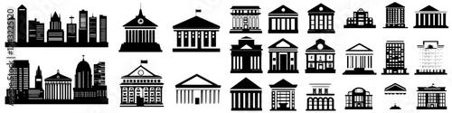 Collection of silhouette designs featuring various buildings and city skylines in a minimalist style