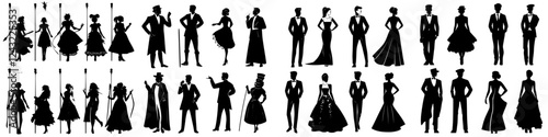 Elegant silhouettes of dancers and performers in formal attire during a celebration or gala in a stylish setting