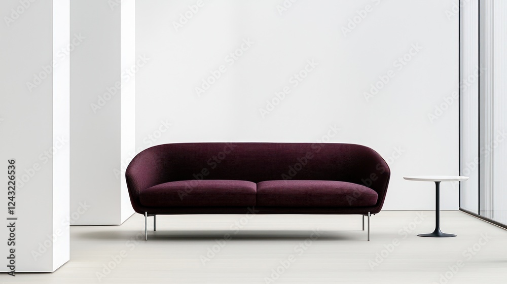 Modern Maroon Velvet Sofa in Minimalist Room Modern Maroon Velvet Sofa in Minimalist Room