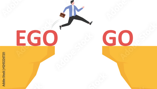 Businessman throw his ego into the trash, stop ego concept

