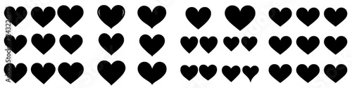 Multiple black heart shapes arranged in a repetitive pattern for design and decorative use
