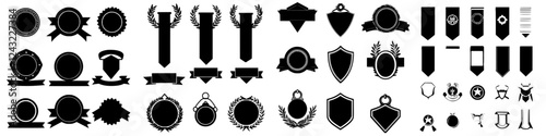 Black silhouette design elements for awards and achievements with various shapes and decorations