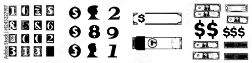 Patterns of money and numbers displayed against a simple background for artistic and design inspiration