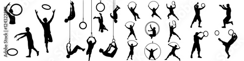 Dynamic display of silhouettes showcasing various athletic movements in a gym setting