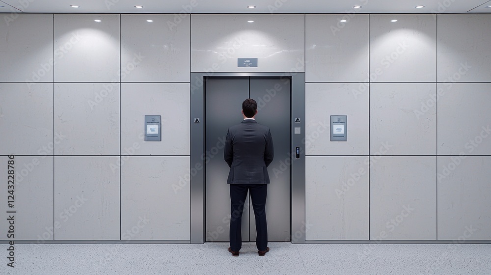 Fototapeta premium Businessman Waiting at Modern Office Elevator