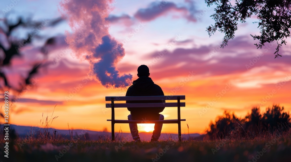 Silhouette of Person Sitting on a Bench at Sunset Silhouette of Person Sitting on a Bench at Sunset