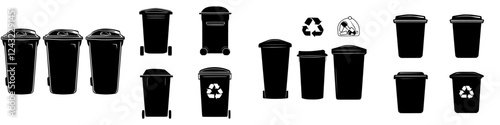 Variety of waste disposal bins displayed in flat design for urban environment management