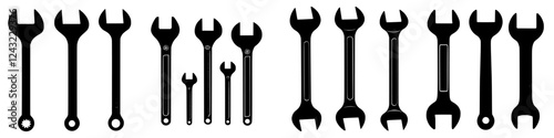 Various tools on a white background display different sizes and shapes of wrenches ideal for mechanical work and repairs
